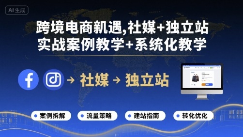 跨境电商新机遇，社媒+独立站，实战案例教学+系统化教学-极客网创
