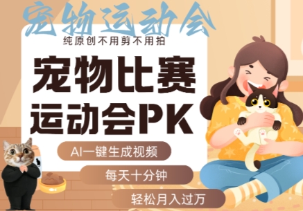 AI一键生成宠物比赛运动会PK视频，纯原创不用剪不用拍，每天十分钟，轻松月入过1W+-极客网创