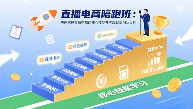 直播电商陪跑班：快速掌握直播电商的核心技能并实现就业/创业目标-极客网创