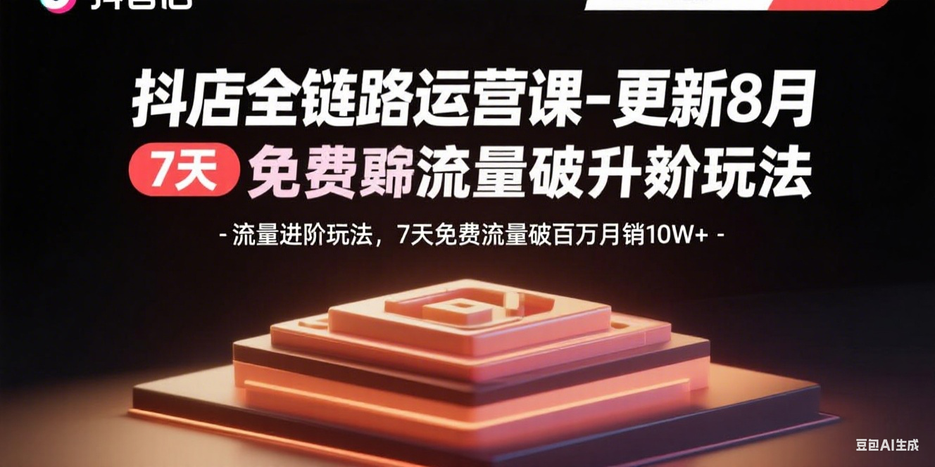 抖店全链路运营课-更新8月：流量进阶玩法，7天免费流量破百万月销10W+-极客网创