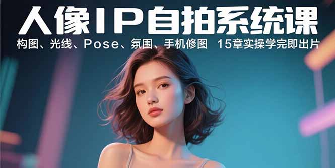 人像IP自拍系统课：构图、光线、Pose、氛围、手机修图 15章实操学完即出片-极客网创