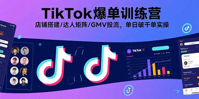 TikTok爆单训练营，店铺搭建/达人矩阵/GMV投流，单日破千单实操-极客网创