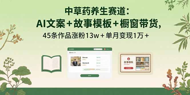 中草药养生赛道：AI文案+故事模板+橱带货，45条作品涨粉13w+单月变现1万+-极客网创