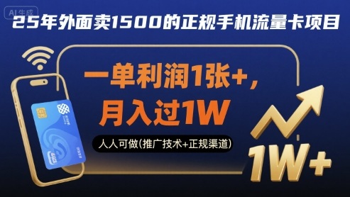 25年外面卖1500的正规手机流量卡项目，一单利润1张+，月入过1W，人人可做(推广技术+正规渠道)【揭秘】-极客网创