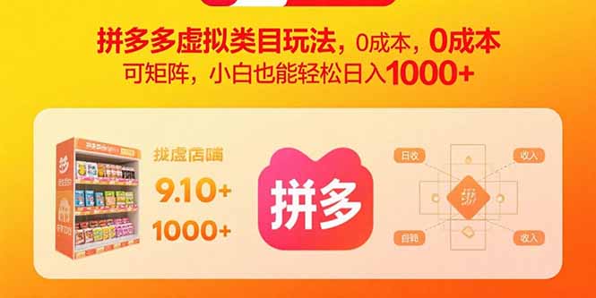 拼多多虚拟类目玩法，0成本，可矩阵，小白也能轻松日入1000+-极客网创