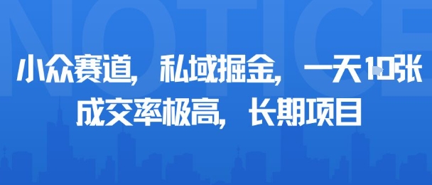 小众赛道，私域掘金，一天多张，成交率极高，长期项目-极客网创