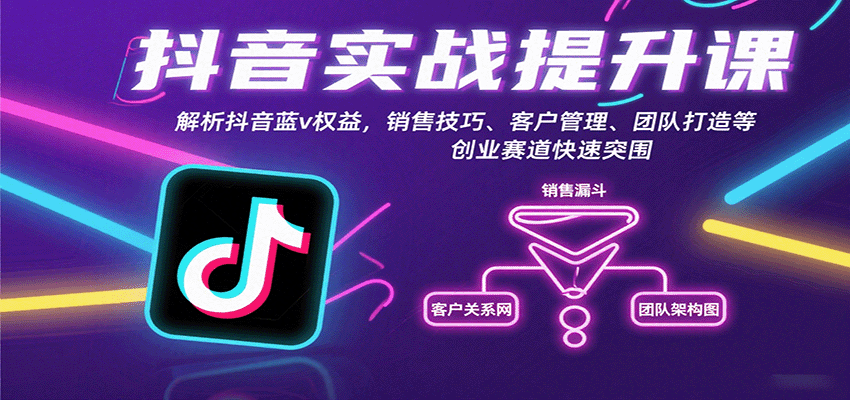 抖音实战提升课：解析抖音蓝v权益，销售技巧、客户管理、团队打造等创业赛道快速突围-极客网创