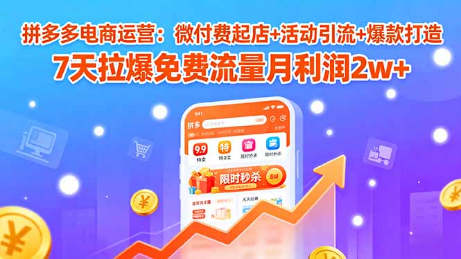 拼多多电商运营：微付费起店+活动引流+爆款打造 7天拉爆免费流量月利润2w+-极客网创