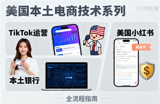 美国本土电商技术，Tiktok 运营篇+美国小红书篇+本土银行篇-极客网创