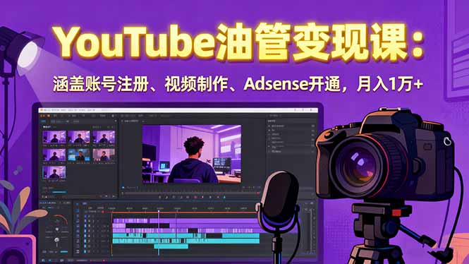 2025YouTube油管变现课：涵盖账号注册、视频制作、Adsense开通，月入1万+-极客网创