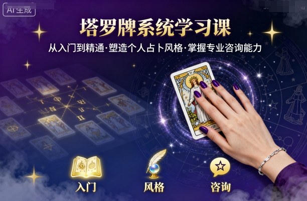 塔罗牌系统学习课，助你从入门到精通，塑造个人占卜风格，掌握专业咨询能力-极客网创