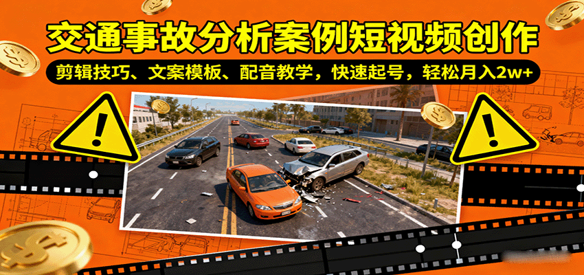 交通事故分析案例短视频创作，剪辑技巧、文案模板、配音教学，快速起号，轻松月入2w+-极客网创