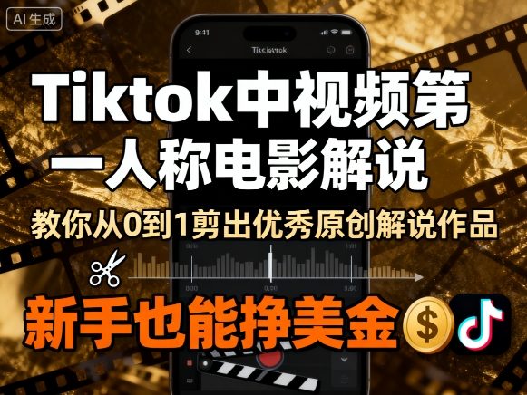 Tiktok中视频第一人称电影解说，教你从0到1剪出一个优秀的原创解说作品，新手也能挣美金-极客网创