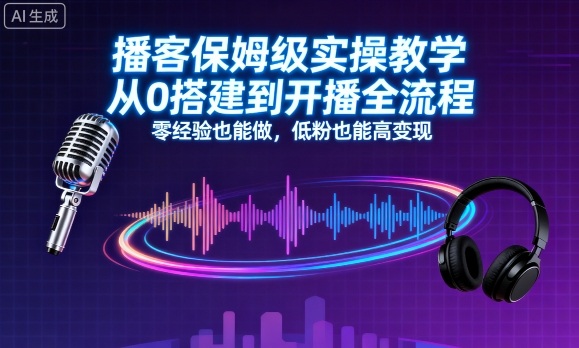 播客保姆级实操教学,从0搭建到开播全流程,零经验也能做,低粉也能高变现-极客网创