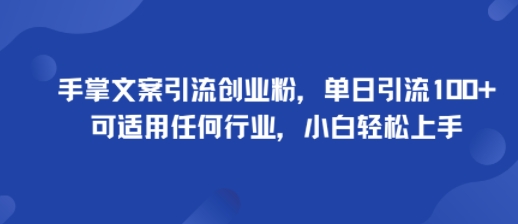 手掌文案引流创业粉，单日引流100+，可适用任何行业，小白轻松上手-极客网创