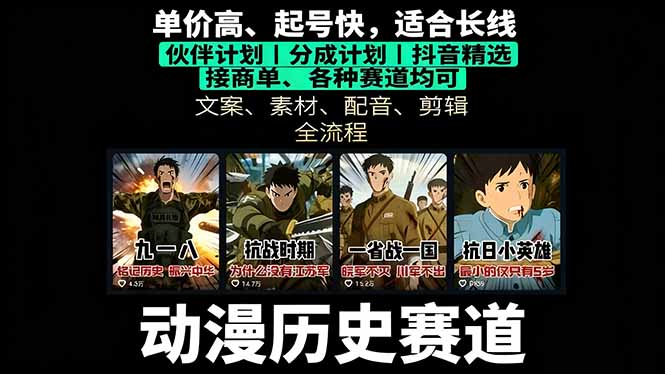 历史动漫赛道撸分成：起号、文案、素材、配音、剪辑，单视频收益破万-极客网创