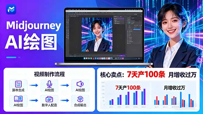 AI绘图照片开口说话视频制作:Midjourney+数字人,7天产100条月增收过万-极客网创