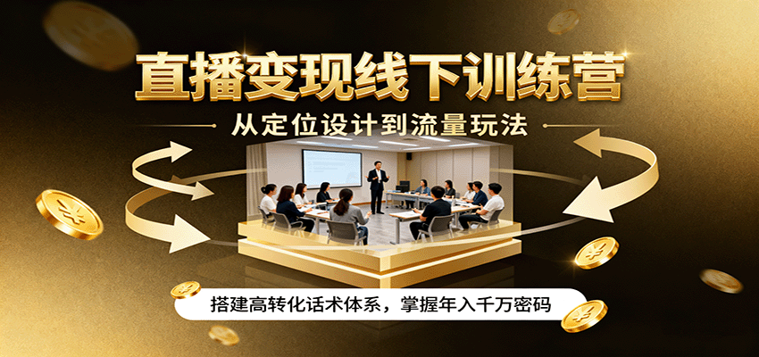 直播变现线下训练营，从定位设计到流量玩法，搭建高转化话术体系，掌握年入千万密码-极客网创