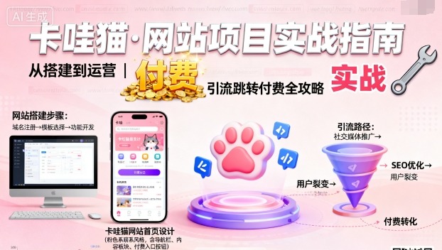 卡哇猫·网站项目,网站搭建与运营以及引流跳转付费-极客网创