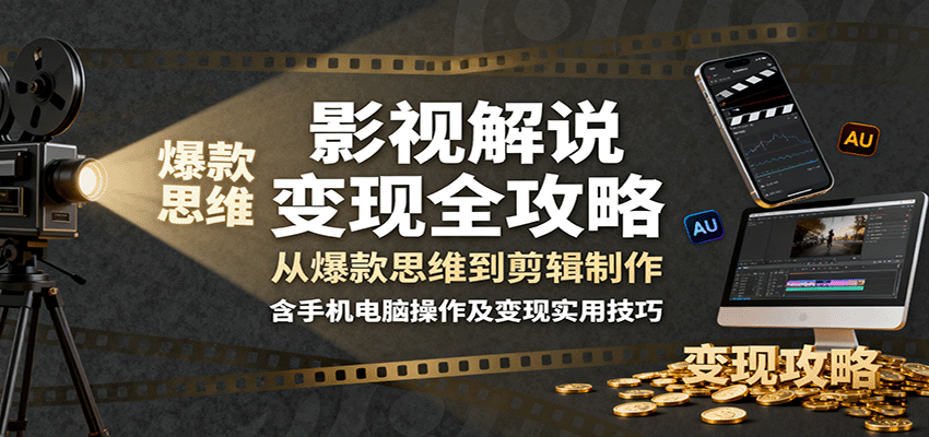 影视解说变现全攻略:从爆款思维到剪辑制作,含手机电脑操作及变现实用技巧-极客网创