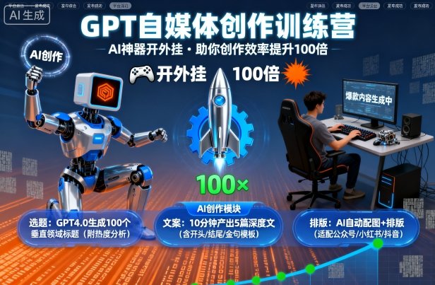GPT自媒体创作训练营：AI神器开外挂，助你创作效率提升100倍-极客网创