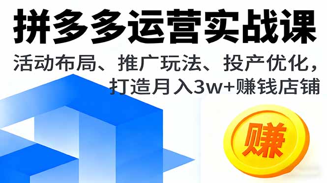 拼多多运营实战课，活动布局、推广玩法、投产优化，打造月入3w+赚钱店铺-极客网创