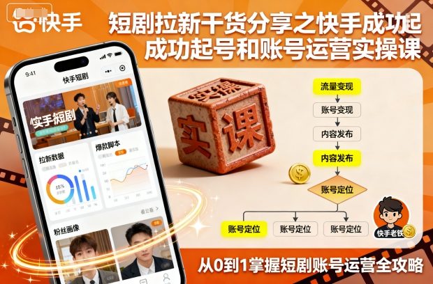 短剧拉新干货分享之快手成功起号和账号运营实操课-极客网创