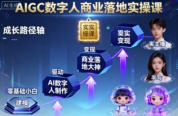 AIGC数字人商业落地实操课，从零基础小白到AI数字人大神-极客网创