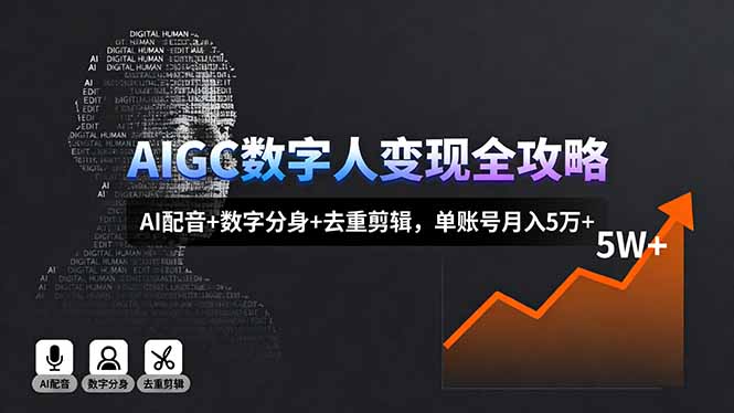 AIGC数字人变现全攻略，AI配音+数字分身+去重剪辑，单账号月入5万+-极客网创