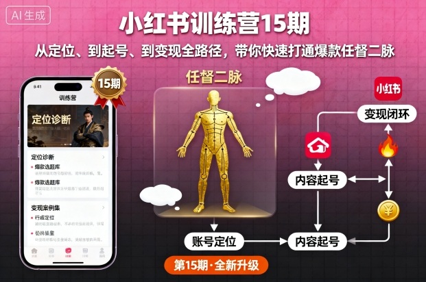 小红书训练营15期，从定位、到起号、到变现全路径，带你快速打通爆款任督二脉-极客网创