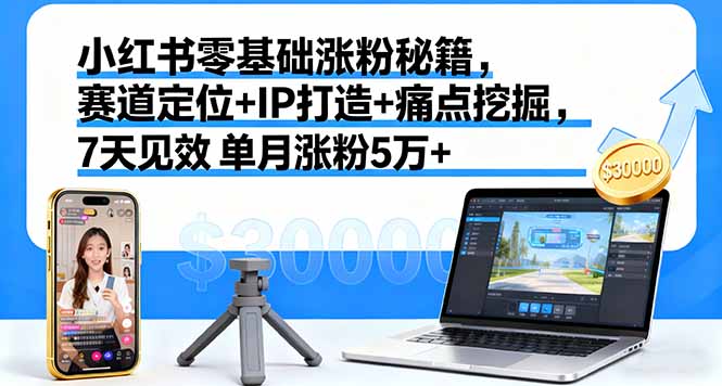 小红书零基础涨粉秘籍，赛道定位+IP打造+痛点挖掘，7天见效 单月涨粉5万+-极客网创