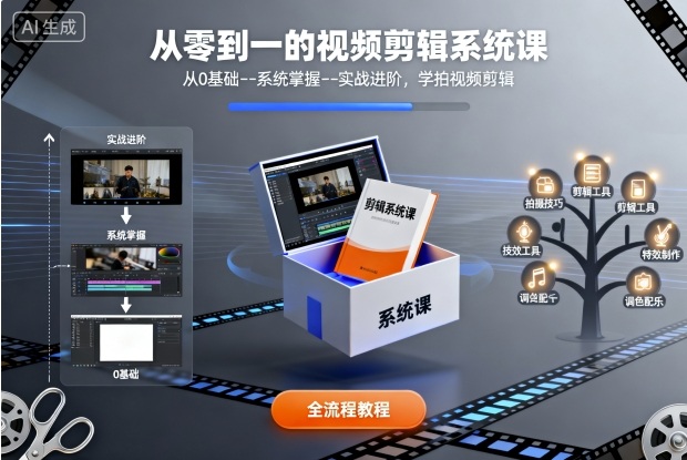 从零到一的视频剪辑系统课，从0基础–系统掌握–实战进阶，学拍视频剪辑-极客网创