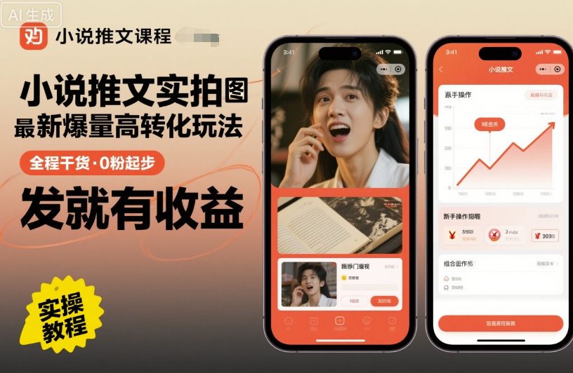 小说推文实拍双图文最新爆量高转化玩法，全程干货，0粉起步，发就有收益-极客网创