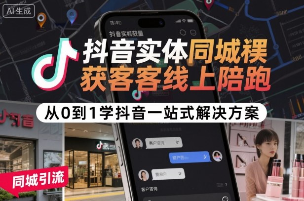 抖音实体同城获客线上陪跑，从0到1学抖音一站式解决方案-极客网创