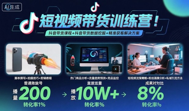 短视频带货训练营，抖音带货课程+抖音带货数据挖掘+精准获客解决方案-极客网创