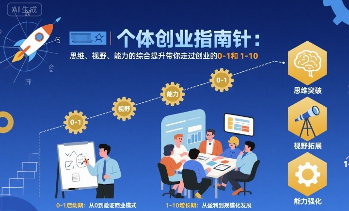 个体创业指南针，思维、视野、能力的综合提升带你走过创业的0-1和1-10【音频】-极客网创