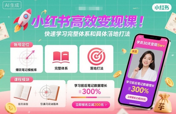 小红书高效变现课，快速学习小红书完整体系和具体落地打法-极客网创