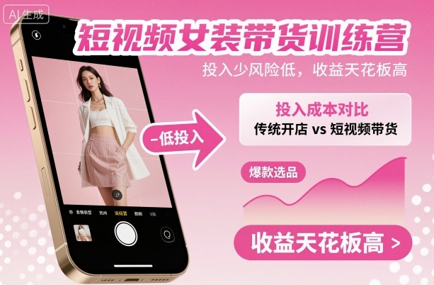 短视频女装带货训练营，投入少风险低，收益天花板高-极客网创