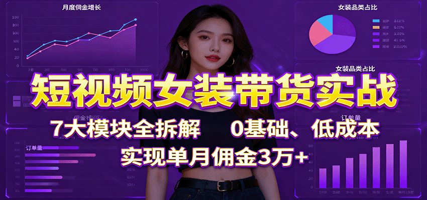 短视频女装带货实战：7大模块全拆解，0基础、低成本，实现单月佣金3万+-极客网创