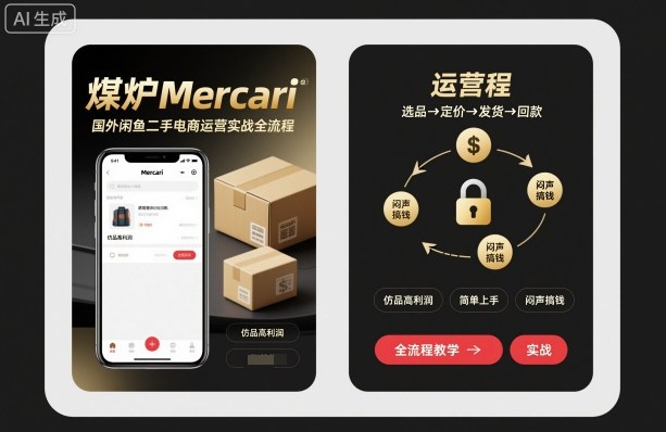 煤炉Mercari国外闲鱼二手电商运营实战全流程，仿品高利润，简单上手，闷声搞钱-极客网创