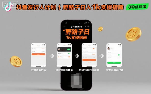 抖音发行人计划全新野路子玩法，随时随地，只要有手机，就能操作，日入1k+【揭秘】-极客网创