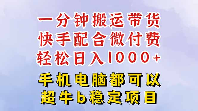 快手黑科技一分钟搬运带货，一刀不剪过原创，微付费投流玩法，轻松日入…-极客网创