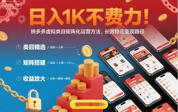 日入1K不费力！拼多多虚拟类目矩阵化运营方法，长效稳定变现路径-极客网创
