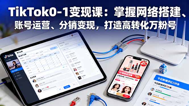 TikTok0-1变现课：掌握网络搭建、账号运营、分销变现，打造高转化万粉号-极客网创