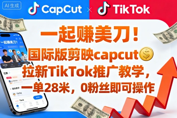 一起賺美刀！国际版剪映capcut拉新TikTok推广教学，一单28米，0粉丝即可操作(附推广入口和教学)-极客网创