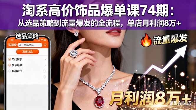 淘系高价饰品爆单课74期：从选品策略到流量爆发的全流程，单店月利润8万+-极客网创
