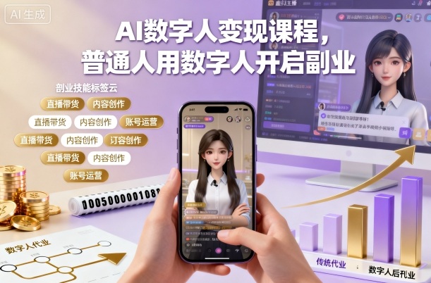 AI数字人变现课程，普通人用数字人开启副业-极客网创