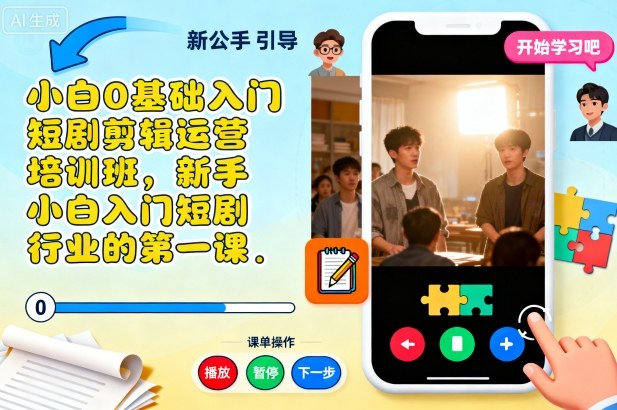 小白0基础入门短剧剪辑运营培训班，新手小白入门短剧行业的第一课-极客网创