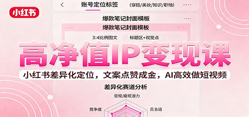 高净值IP变现课：小红书差异化定位，文案点赞成金， AI高效做短视频-极客网创