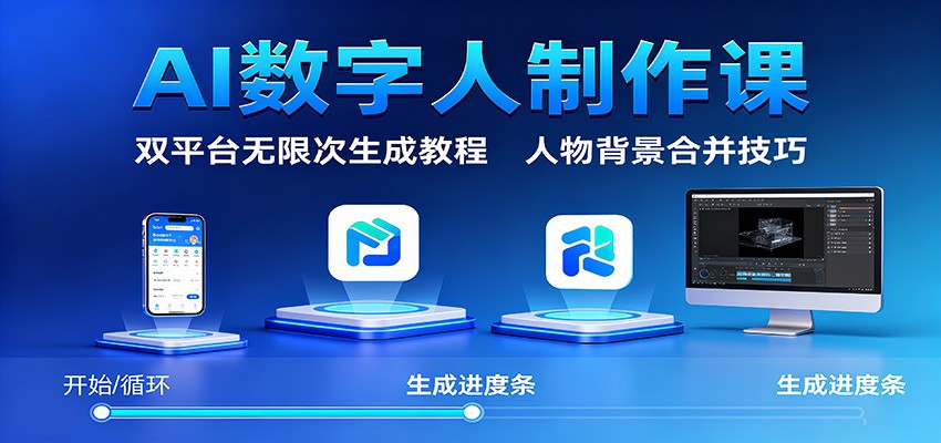 AI数字人制作课：双平台无限次生成教程，人物背景合并技巧-极客网创